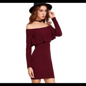Long Sleeve Off The Shoulder Ruffle Mini Dress